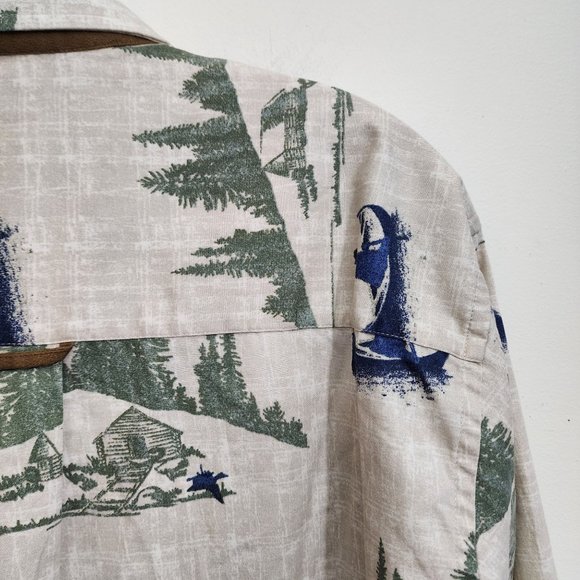 Munsingwear button down long sleeve shirt with canoe and forest print men size L - Picture 7 of 11